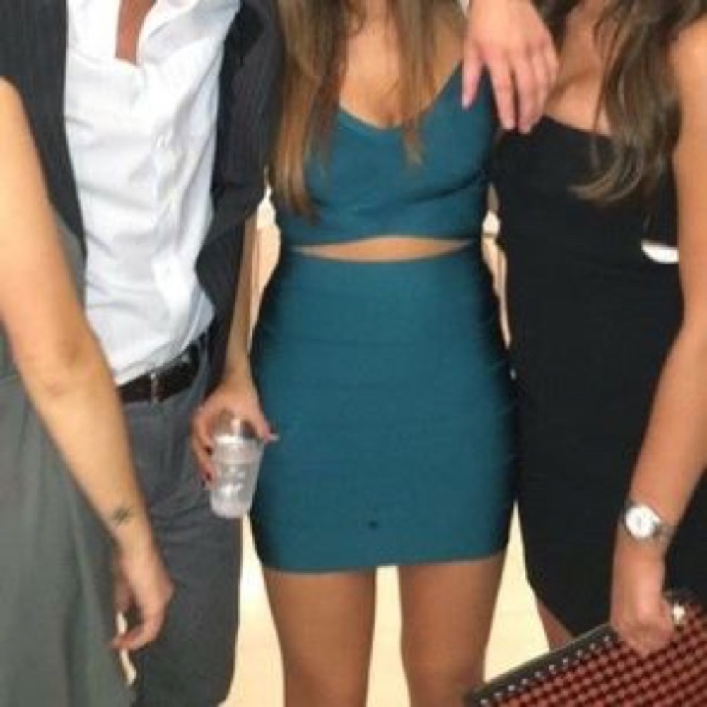 Bebe Bodycon Teal Skirt and Top Set Sz Sm